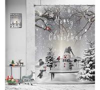 Hnmdmyi Christmas Shower Curtain 165x180, Winter Snowman Snowflake Xmas Tree Cardinal Bird Holiday Grey Bathroom Curtains with Hooks Waterproof Polyester Fabric Washable Bath Curtains for Wet Room