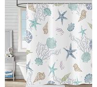 Hnmdmyi Coastal Nautical Shower Curtain 120x180, Beach Themed Starfish Seashell Conch Coral Bathroom Curtains Ocean Marine Life Waterproof Polyester Fabric Washable Bath Curtains with Hooks
