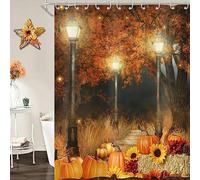 Hnmdmyi Fall Shower Curtain 90x180, Orange Forest Pumpkin Yellow Sunflower Harvest Plant Nature Scenery Autumn Bathroom Curtains Waterproof Polyester Fabric Washable Bath Curtains with Hooks