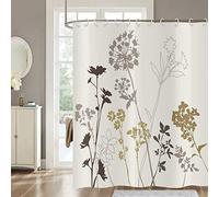 Hnmdmyi Floral Shower Curtain 150x180, Silhouette Dandelion Shower Curtains Beige Brown Grey Plant Botanical Vintage Bathroom Curtains Waterproof Polyester Fabric Washable Bath Curtains with Hooks
