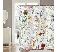 Hnmdmyi Floral Shower Curtain 180x180, Watercolor Colorful Flower Plant Butterfly Wildflowers Blossom Bathroom Curtains with Hooks Waterproof Polyester Fabric Washable Bath Curtains for Wet Room