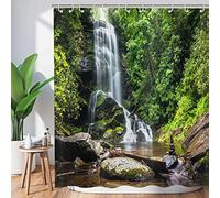 Hnmdmyi Forest Shower Curtain 120x200, Tropical Jungle Rainforest Green Tree Plant Nature Landscape Waterfall Scenery Bathroom Curtains Waterproof Polyester Fabric Washable Bath Curtains with Hooks