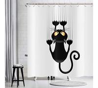 Hnmdmyi Funny Cat Shower Curtain 120x200, Black Kitten Scratching the Wall Bathroom Curtains Kids Cute Cartoon Animal Black and White Minimalism Art Waterproof Polyester Fabric Washable Bath Curtains