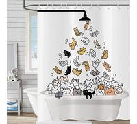 Hnmdmyi Funny Cat Shower Curtain 180x180, Kids Cartoon Animal Kitten Colorful Lovely Hilarious Pets Bathroom Curtains with Hooks Waterproof Polyester Fabric Washable Bath Curtains for Wet Room