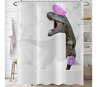 Hnmdmyi Funny Dinosaur Shower Curtain 180x180, Grey and White Marble Shower Curtains Cute Bathing Dino Raptor Kids Creative Modern Bathroom Curtains Waterproof Polyester Fabric Washable Bath Curtains