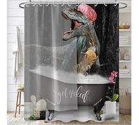 Hnmdmyi Funny Dinosaur Shower Curtain 180x200, Get Naked Shower Curtains Cute Bathing Dino Raptor Kids Creative Modern Bathroom Curtains Waterproof Polyester Fabric Washable Bath Curtains with Hooks