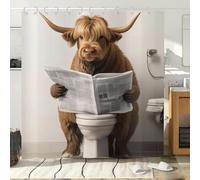 Hnmdmyi Funny Highland Cow Shower Curtain 165x180, Farmhouse Western Animal Cattle Reading Newspaper on Toilet Bathroom Curtains Waterproof Polyester Fabric Washable Bath Curtains with Hooks