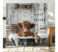 Hnmdmyi Funny Highland Cow Shower Curtain 90x180, Farmhouse Western Animal Cattle Duck Bathing in Bubbly Bathtub Bathroom Curtains Waterproof Polyester Fabric Washable Bath Curtains with Hooks