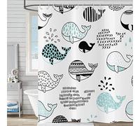 Hnmdmyi Funny Shower Curtain 120x200, Cartoon Whale Shower Curtains Cute Ocean Animal Abstract Black Blue Fish Kids Bathroom Curtains with Hooks Waterproof Polyester Fabric Washable Bath Curtains