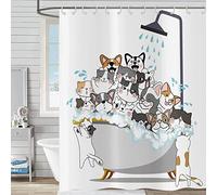 Hnmdmyi Funny Shower Curtain 165x180, Cartoon Animal Cat and Dog Kids Shower Curtains Colorful Lovely Hilarious Pets Bathroom Curtains Waterproof Polyester Fabric Washable Bath Curtains with Hooks