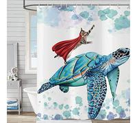 Hnmdmyi Funny Shower Curtain 180x180, Cat Shower Curtains Teal Sea Turtle Ocean Underwater Kids Bathroom Curtains with Hooks Waterproof Polyester Fabric Washable Bath Curtains for Wet Room