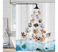 Hnmdmyi Funny Shower Curtain 180x200, Colorful Pet Dog and Ocean Fish Kids Shower Curtains Rustic Wooden Background Bathroom Curtains Waterproof Polyester Fabric Washable Bath Curtains with Hooks