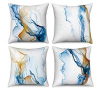 Hnmdmyi Marble Cushion Covers 50 x 50 cm Set of 4, Blue Abstract Marble Texture Ink Decorative Throw Pillow Covers Watercolor Modern Art Linen Pillowcases for Sofa Couch Bed Garden Outdoor Home Decor