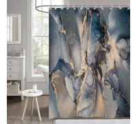 Hnmdmyi Marble Shower Curtain 180x200, Abstract Navy Blue Grey Gold Glitter Bathroom Curtains Modern Luxury Ombre Crystal Texture Ink Art Waterproof Polyester Fabric Washable Bath Curtain with Hooks
