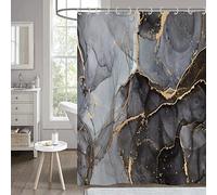 Hnmdmyi Marble Shower Curtain 180x200, Black and Grey Glitter Shower Curtains Gold Crack Abstract Modern Luxury Art Decorative Bathroom Curtains Waterproof Polyester Fabric Bath Curtains