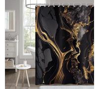 Hnmdmyi Marble Shower Curtain 200x180, Black and Gold Glitter Shower Curtains Abstract Crack Ink Texture Modern Luxury Art Bathroom Curtains Waterproof Fabric Washable Bath Curtains with Hooks