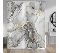 Hnmdmyi Marble Shower Curtain 90x180, Grey Gold Abstract Marble Bathroom Curtains Luxury Modern Aesthetic Art Ink Texture Waterproof Polyester Fabric Washable Bath Curtains with Hooks