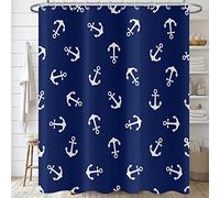 Hnmdmyi Nautical Anchor Shower Curtain 180x180, Navy Blue White Ocean Theme Sea Lovers Boys Bathroom Curtains with Hooks Waterproof Polyester Fabric Washable Bath Curtains for Wet Room