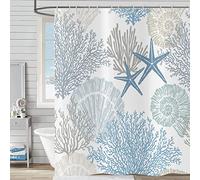 Hnmdmyi Nautical Coastal Shower Curtain 180x180, Starfish Seashell Coral Beach Shower Curtains Ocean Themed Underwater Marine Bathroom Curtains Waterproof Fabric Washable Bath Curtains with Hooks