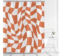 Hnmdmyi Orange Groovy Checkerboard Shower Curtain 180x180, 70s Retro Modern Abstract Psychedelic Groovy Wavy Aesthetic Hippie Funky Waterproof Polyester Fabric Washable Bathroom Curtains with Hooks