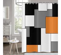 Hnmdmyi Orange Shower Curtain 180x200, Grey Black and White Shower Curtains Modern Geometric Decorative Bathroom Curtains with Hooks Waterproof Polyester Fabric Washable Bath Curtains for Wet Room