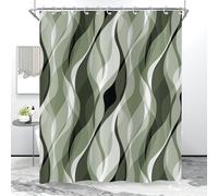 Hnmdmyi Sage Green Shower Curtain 90x180, Modern Abstract Ombre Green and Grey Striped Bathroom Curtains with Hooks Waterproof Polyester Fabric Washable Bath Curtains for Wet Room