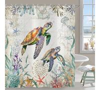 Hnmdmyi Sea Turtle Shower Curtain 120x200, Nautical Ocean Animal Underwater Starfish Coral Anchor Marine Life Vintage Bathroom Curtains Waterproof Polyester Fabric Washable Bath Curtains with Hooks