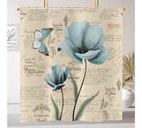 Hnmdmyi Vintage Flower Shower Curtain 90x180, Teal Tulip Floral Butterfly Inspirational Quote Bathroom Curtains Rustic Farmhouse Elegant Beige Waterproof Polyester Fabric Washable Bath Curtains