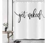 Hnmdmyi White Shower Curtain 120x180, Black Art Font Words Get Naked Shower Curtains Funny Quotes Beautiful and Cool Bathroom Curtains Waterproof Polyester Fabric Washable Bath Curtains with Hooks