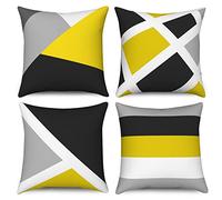 Hnmdmyi Yellow Cushion Covers 45 x 45 cm Set of 4, Grey and Black Modern Abstract Stripe Simple Geometric Decorative Throw Pillow Covers Linen Pillowcases for Sofa Couch Bed Garden Outdoor Home Decor
