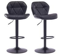 HNNHOME Set Of 2 Modern Luna Padded Swivel Height Adjustable Faux Leather Breakfast Kitchen Barstools Chairs (All Black, Faux Leather)