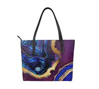 Hnnkloy Agate Abstract Purple, Blue, Gold,PU Leather Handbag Large Capacity Tote Bag Women's Shoulder Bag for Work Travel