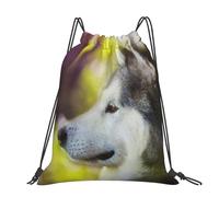 Hnnkloy Alaskan Malamute Bokeh Pets Dogs Cute, Drawstring Backpack Unisex Sport Gym Bag Casual Daypack Drawstring Sackpack