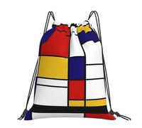 Hnnkloy Artistic Mondrian Style Color Composition Red, Drawstring Backpack Unisex Sport Gym Bag Casual Daypack Drawstring Sackpack
