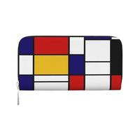 Hnnkloy Artistic Mondrian Style Color Composition Red, PU Leather Wallets Large Capacity Clutch Wallet for Men Women