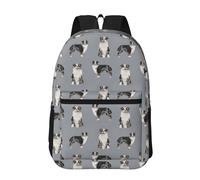 Hnnkloy Australian Shepherd Blue Merle Dog Simple Grey, 17 Inch Backpack With Pockets Casual Daypack Water Resistant School Bag