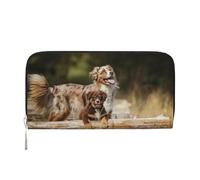 Hnnkloy Australian Shepherd Dogs Aussie Brown Dogs, PU Leather Wallets Large Capacity Clutch Wallet for Men Women