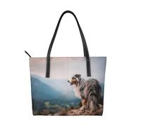 Hnnkloy Australian Shepherd Mountains Aussie Pets Dogs,PU Leather Handbag Large Capacity Tote Bag Women's Shoulder Bag for Work Travel