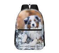 Hnnkloy Australian Shepherd Snow Winter Beautiful Dogs, 17 Inch Backpack With Pockets Casual Daypack Water Resistant School Bag