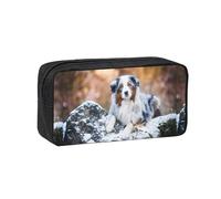 Hnnkloy Australian Shepherd Snow Winter Beautiful Dogs, Big Capacity Pencil Case Portable Pen Pouch Stationery Bag for School Office