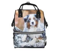 Hnnkloy Australian Shepherd Snow Winter Beautiful Dogs, Large Capacity Mummy Backpack Diaper Bag Travel Backpack for Outdoor