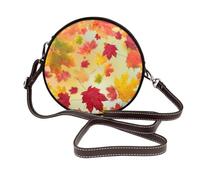 Hnnkloy Autumn Maple Leaves Falling Golden Leaf Harvest Orange Red Yellow, PU Leather Shoulder Bag, Round Crossbody Bag - Circle Purse for Women