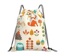 Hnnkloy Autumn Pattern With Owl Fox Squirrel Birds Animal Print, Drawstring Backpack Unisex Sport Gym Bag Casual Daypack Drawstring Sackpack