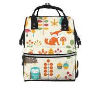 Hnnkloy Autumn Pattern With Owl Fox Squirrel Birds Animal Print, Large Capacity Mummy Backpack Diaper Bag Travel Backpack for Outdoor