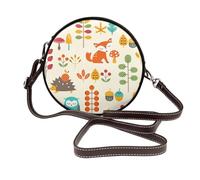 Hnnkloy Autumn Pattern With Owl Fox Squirrel Birds Animal Print, PU Leather Shoulder Bag, Round Crossbody Bag - Circle Purse for Women