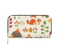 Hnnkloy Autumn Pattern with Owl Fox Squirrel Birds Animal Print, PU Leather Wallets Large Capacity Clutch Wallet for Men Women