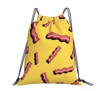 Hnnkloy Bacon Yellow Background, Drawstring Backpack Unisex Sport Gym Bag Casual Daypack Drawstring Sackpack