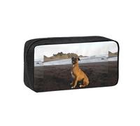 Hnnkloy Beach Brown Boxer Dog Portrait, Big Capacity Pencil Case Portable Pen Pouch Stationery Bag for School Office