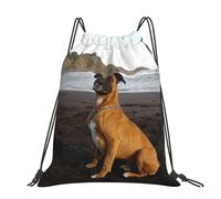 Hnnkloy Beach Brown Boxer Dog Portrait, Drawstring Backpack Unisex Sport Gym Bag Casual Daypack Drawstring Sackpack