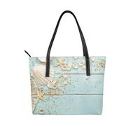 Hnnkloy Beach Shell Sea Collection Vintage,PU Leather Handbag Large Capacity Tote Bag Women's Shoulder Bag for Work Travel